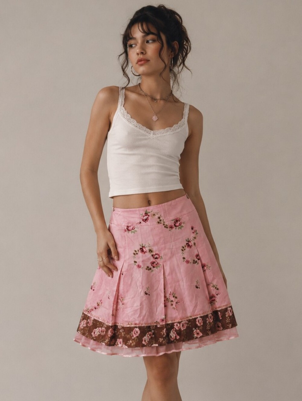 Vintage Y2K Kenzie 100% Silk Floral Layered Skirt Size 12 Pink Fairycore